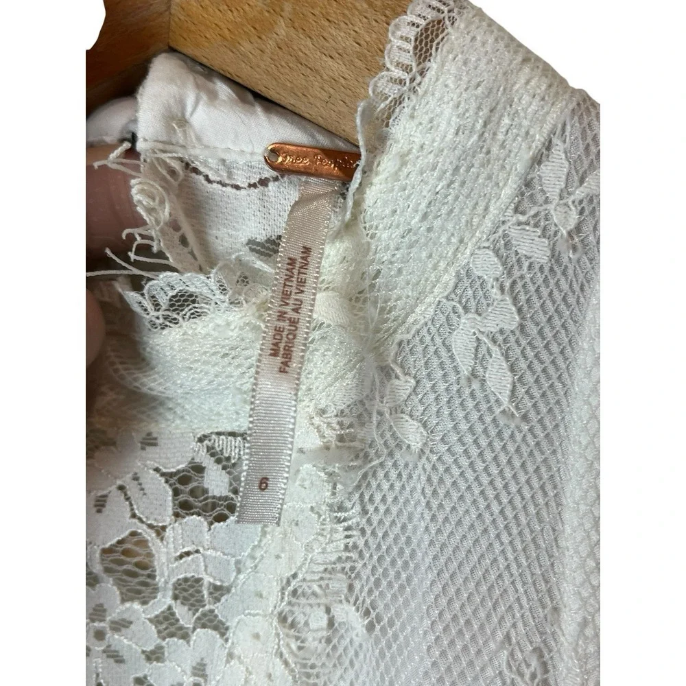 Free People Verushka Lace Mini Dress Ivory Size 6 Semi Sheer - Picture 7 of 12